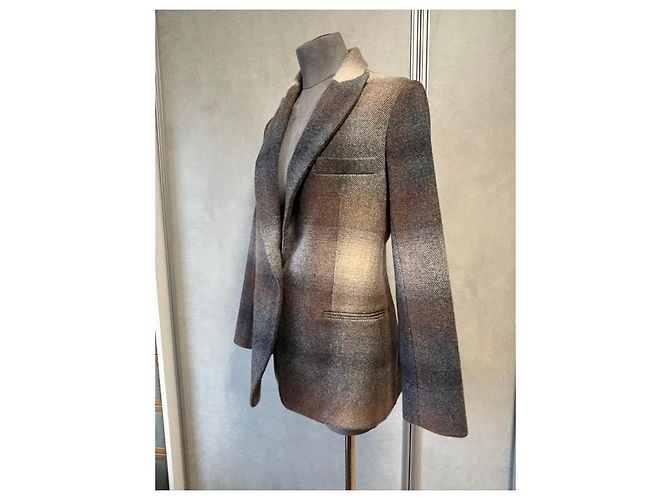 Christian Dior Checked Wool Blazer Brown Beige Grey - view 2