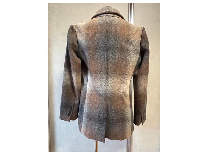 Christian Dior Checked Wool Blazer Brown Beige Grey - view 3