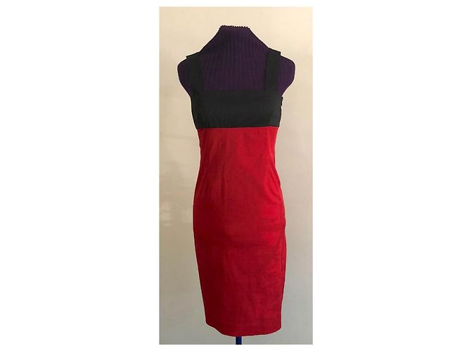 Rot schwarzes Kleid Polyester Baumwolle Lycra Gr. 36 Adolfo Dominguez - Ansicht 9