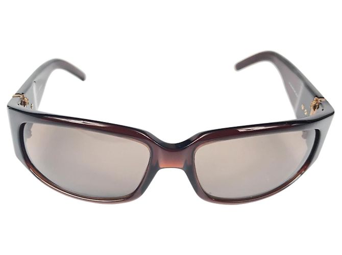 Occhiali da sole marroni con logo dorato vintage Gucci Marrone D'oro - vista 2
