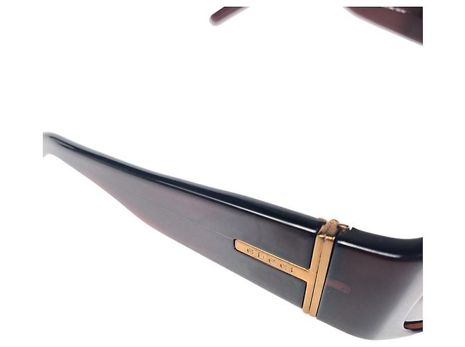 Occhiali da sole marroni con logo dorato vintage Gucci Marrone D'oro - vista 7