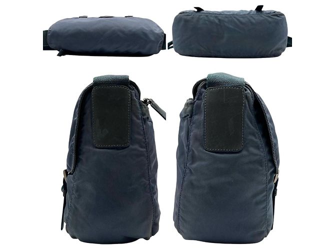Borsa a tracolla incrociata in nylon blu navy con logo Prada - vista 5