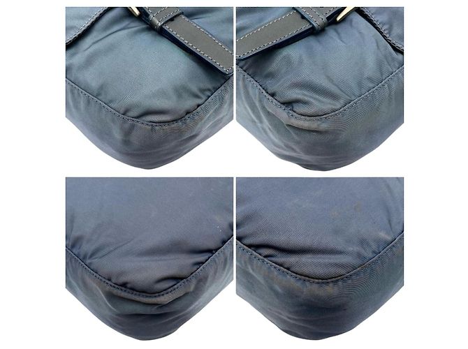 Borsa a tracolla incrociata in nylon blu navy con logo Prada - vista 7