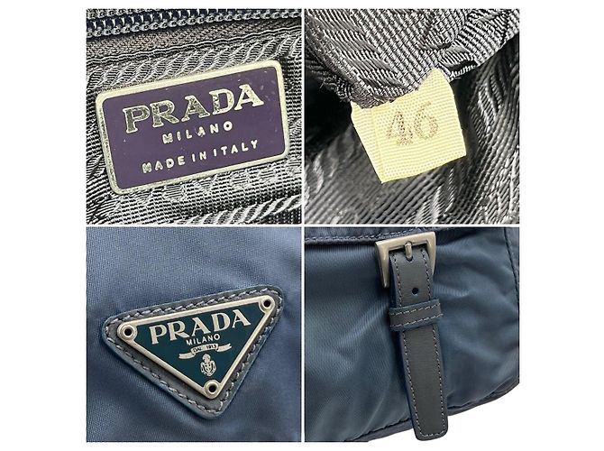 Borsa a tracolla incrociata in nylon blu navy con logo Prada - vista 8