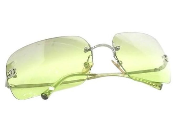 Chanel CC Logo grün getönte silberne Sonnenbrille 4017 - Ansicht 2