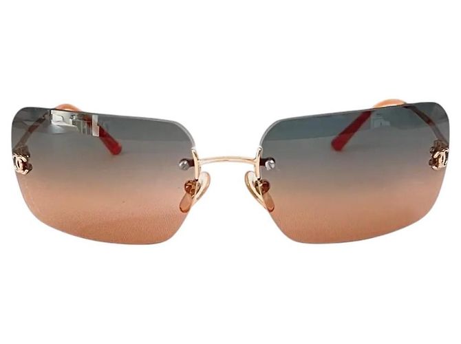 Chanel Silber Logo Orange Blau Tönung Randlose Sonnenbrille 4017 - Ansicht 2
