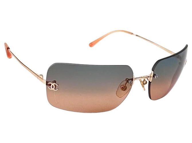 Chanel Silber Logo Orange Blau Tönung Randlose Sonnenbrille 4017 - Ansicht 3