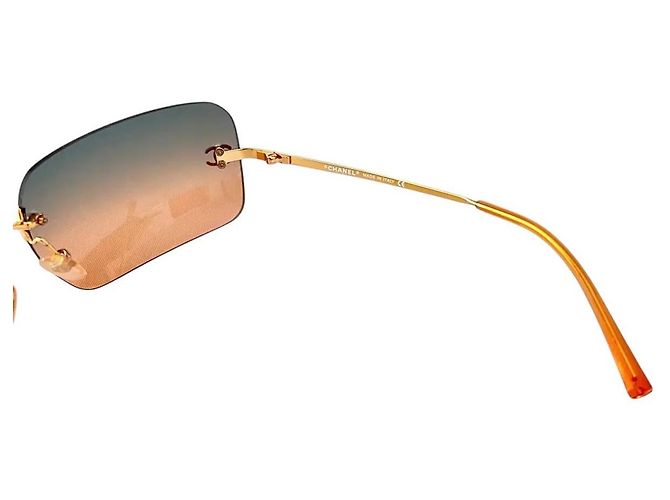 Chanel Silber Logo Orange Blau Tönung Randlose Sonnenbrille 4017 - Ansicht 4