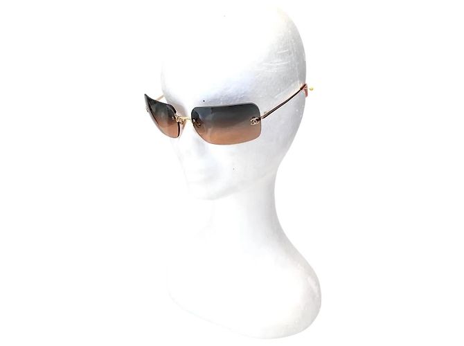 Chanel Silber Logo Orange Blau Tönung Randlose Sonnenbrille 4017 - Ansicht 8