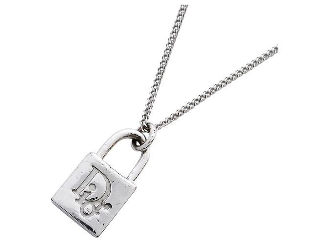 Collana a catena vintage con lucchetto in argento logo Christian Dior - vista 3