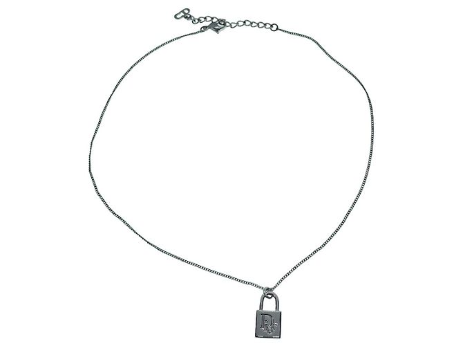 Collana a catena vintage con lucchetto in argento logo Christian Dior - vista 5
