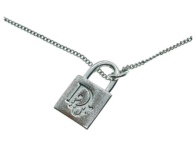 Collana a catena vintage con lucchetto in argento logo Christian Dior - vista 6
