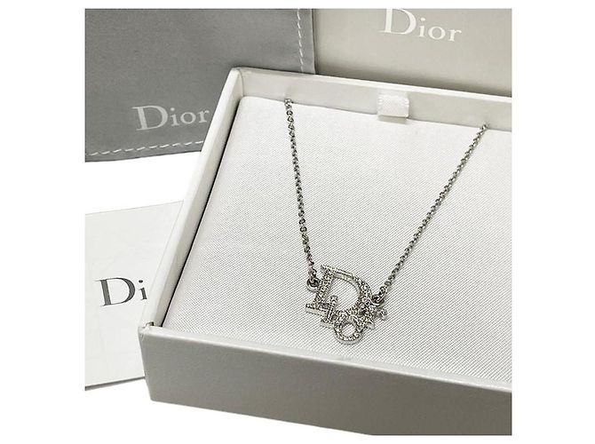 Collana a catena con cristallo di strass e logo argento Christian Dior - vista 2