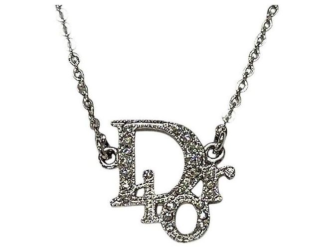 Collana a catena con cristallo di strass e logo argento Christian Dior - vista 3