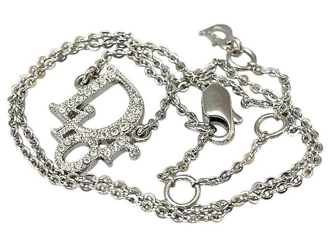 Collana a catena con cristallo di strass e logo argento Christian Dior - vista 4