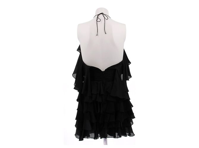 Balmain Schwarzes Seidenkleid mit Rüschen - Ansicht 2