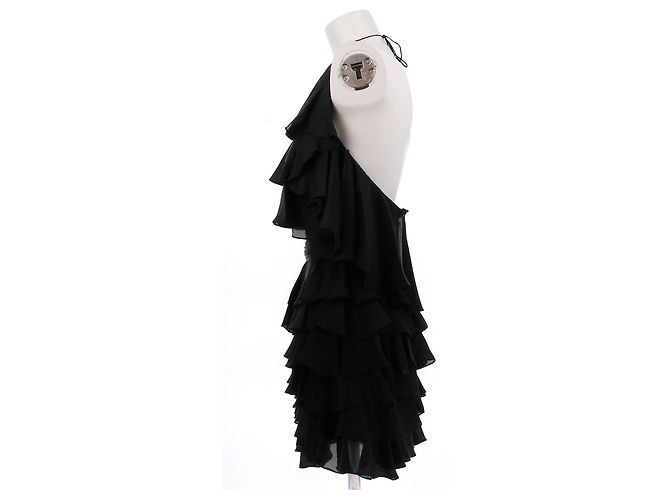 Balmain Schwarzes Seidenkleid mit Rüschen - Ansicht 4