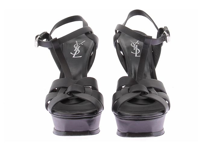 Saint Laurent Talons "Tribute" noires en cuir Black - view 4
