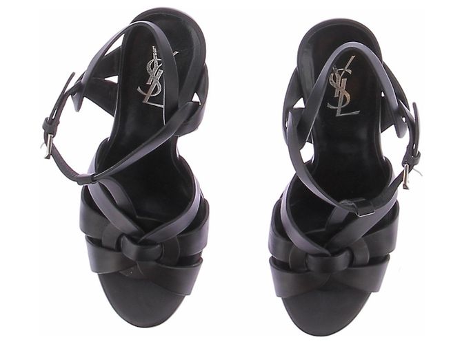 Saint Laurent Talons "Tribute" noires en cuir Black - view 6