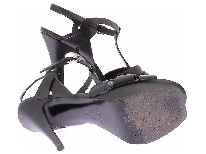 Saint Laurent Talons "Tribute" noires en cuir Black - view 7