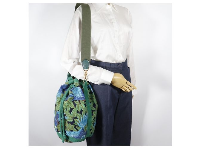 Borsa a Spalla Hermès con Stampa Botanica e di Uccelli Verde - vista 12