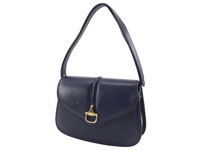 Bolsa de Ombro de Couro de Bezerro Vintage Gucci Azul marinho - vista 2