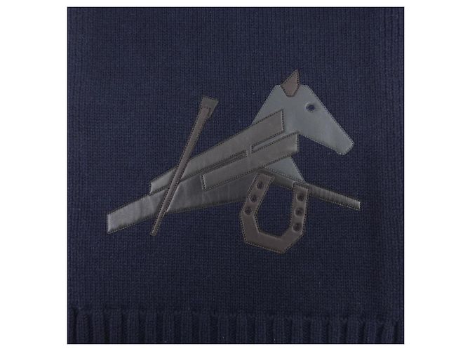 Stola in seta e cashmere blu navy Hermès - vista 4