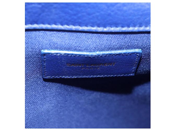 Saint Laurent Muse Two Tasche aus Leder mit Canvas Medium Blau - Ansicht 6
