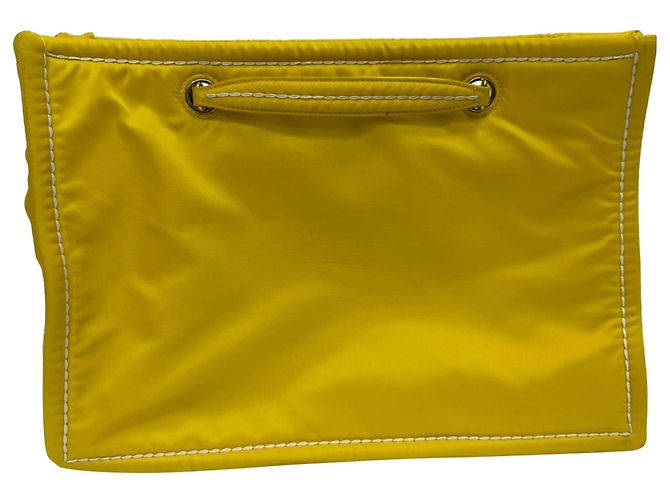 Borsa Tote Prada Giallo Tessuto in nylon giallo con catena Cammello - vista 2