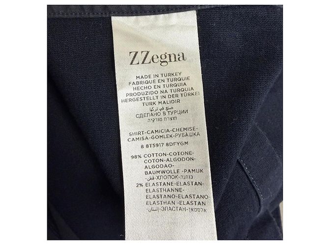 Ermenegildo Zegna Camicia a maniche corte a pannelli Z Zegna in cotone blu navy - vista 5
