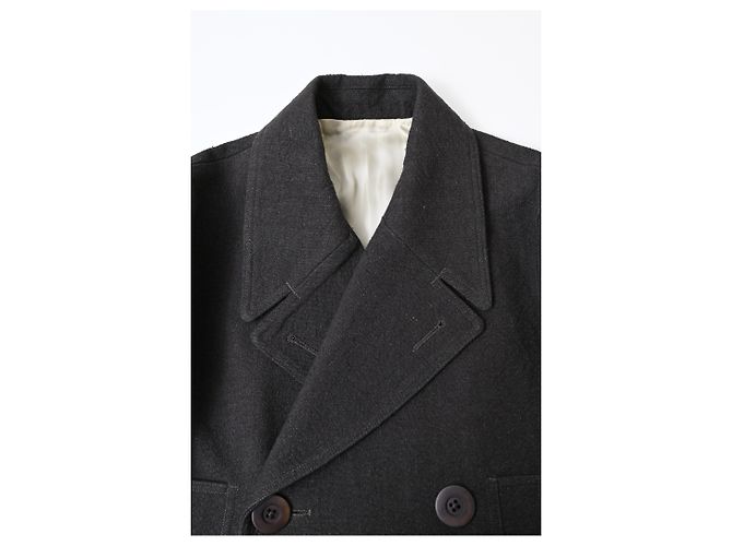 Rick Owens Double-Breasted Peacoat in Dark Grey Wool - view 10