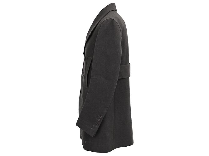 Rick Owens Double-Breasted Peacoat in Dark Grey Wool - view 3