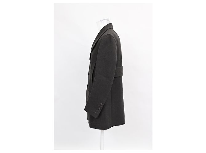 Rick Owens Double-Breasted Peacoat in Dark Grey Wool - view 4