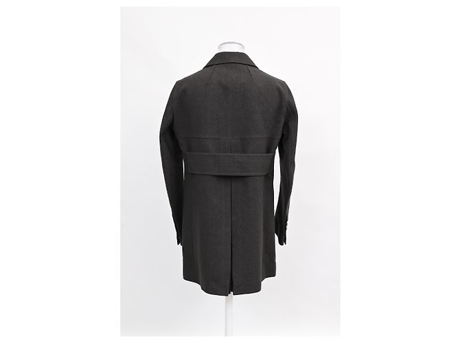 Rick Owens Double-Breasted Peacoat in Dark Grey Wool - view 6
