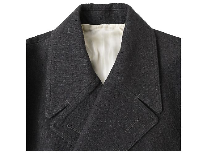 Rick Owens Double-Breasted Peacoat in Dark Grey Wool - view 9