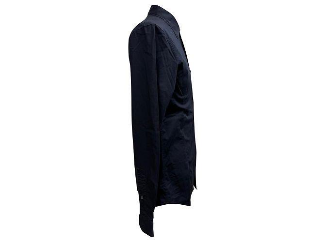 Ermenegildo Zegna Camicia a maniche lunghe con bottoni Z Zegna in cotone blu navy - vista 2