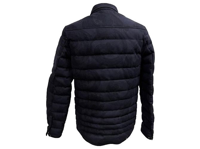 Etro Paisley Print Padded Jacket in Navy Blue Wool - view 3