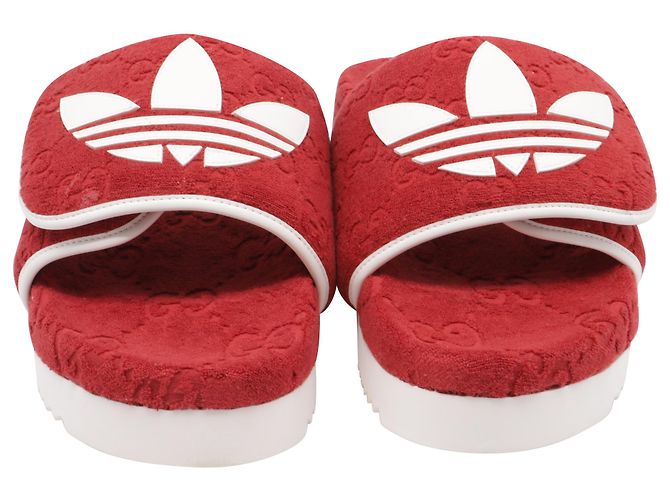 Adidas x Gucci Monogramm-Slides aus roter Baumwolle - Ansicht 2