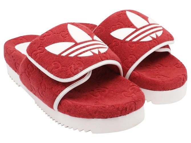 Adidas x Gucci Monogramm-Slides aus roter Baumwolle - Ansicht 3