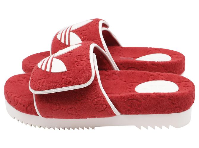 Adidas x Gucci Monogramm-Slides aus roter Baumwolle - Ansicht 4