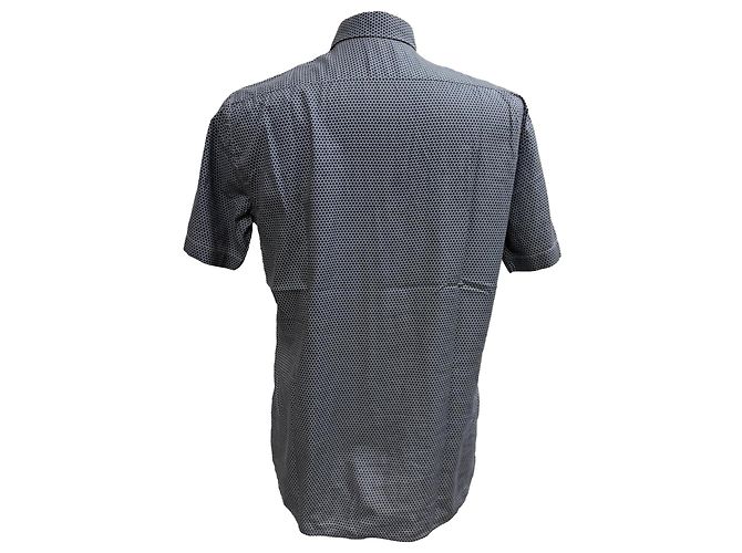Camicia a maniche corte con bottoni stampata Ermenegildo Zegna in cotone blu navy - vista 3