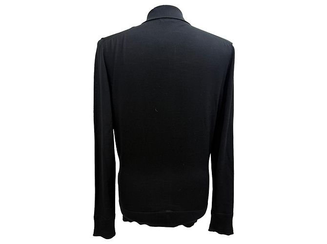Tom Ford Strick-Polo-Pullover aus schwarzer Wolle mit langen Ärmeln - Ansicht 3