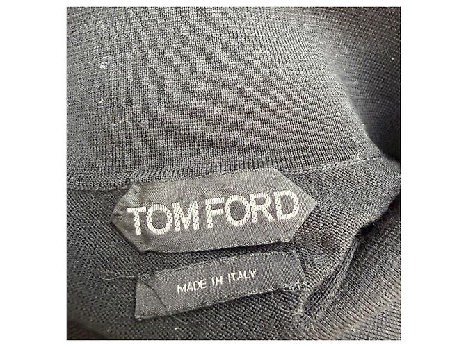 Tom Ford Strick-Polo-Pullover aus schwarzer Wolle mit langen Ärmeln - Ansicht 4