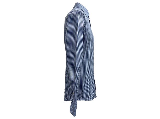 Camisa de manga larga abotonada de algodón azul con estampado de cuadros Etro - vista 2