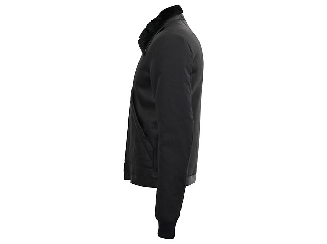 Schwarze Lederjacke mit Shearling-Futter von Rick Owens - Ansicht 2
