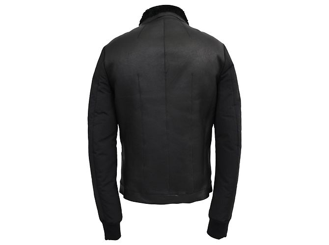 Schwarze Lederjacke mit Shearling-Futter von Rick Owens - Ansicht 3