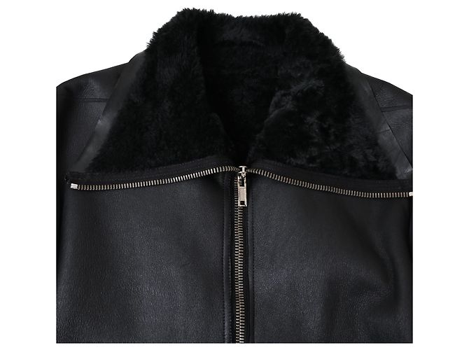 Schwarze Lederjacke mit Shearling-Futter von Rick Owens - Ansicht 5