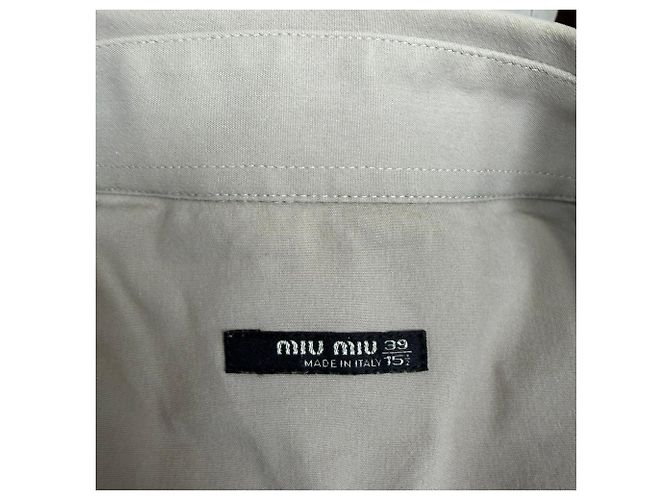 Camicia a maniche corte con bottoni Miu Miu in cotone beige - vista 5