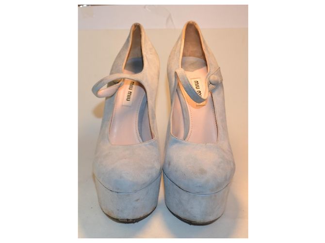 Décolleté con plateau Miu Miu grigio turchese deerskin 38 IT - vista 2