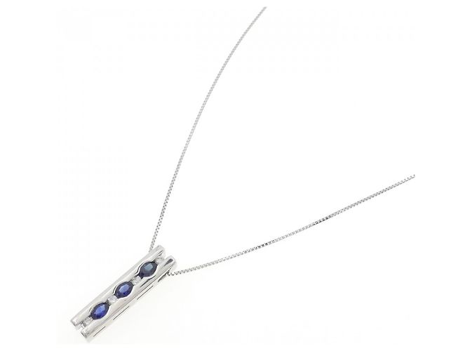 Autre Marque Saphir-Diamant-Halskette Pt900 Pt850 Blau - Ansicht 2
